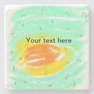Simple minimal green orange watercolor add text na stone coaster