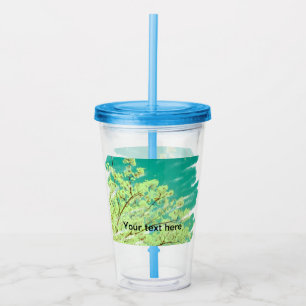 Simple minimal green yellow floral leaves add text acrylic tumbler