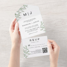 Simple Minimal Greenery Monogram Wedding QR Code