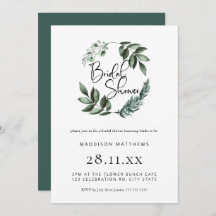 Simple Minimal Greenery Wreath Bridal Shower Invit Invitation