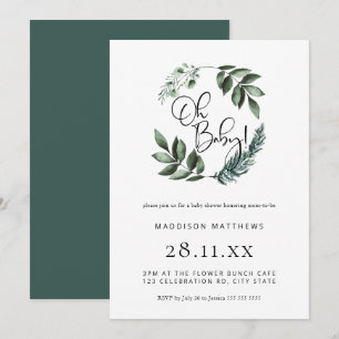 Simple Minimal Greenery Wreath Oh Baby Shower Invi Invitation
