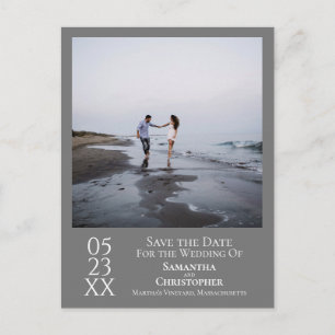 Simple Minimal Grey Wedding Save the Date Photo Postcard