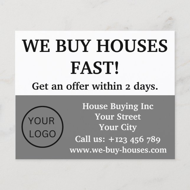 Simple Minimal Grey White Realtor We Buy Houses  Flyer (Front)