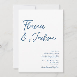 Simple Minimal Handwritten Wedding Photo Blue  Invitation