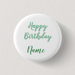 simple minimal happy birthday add your name 3 cm round badge