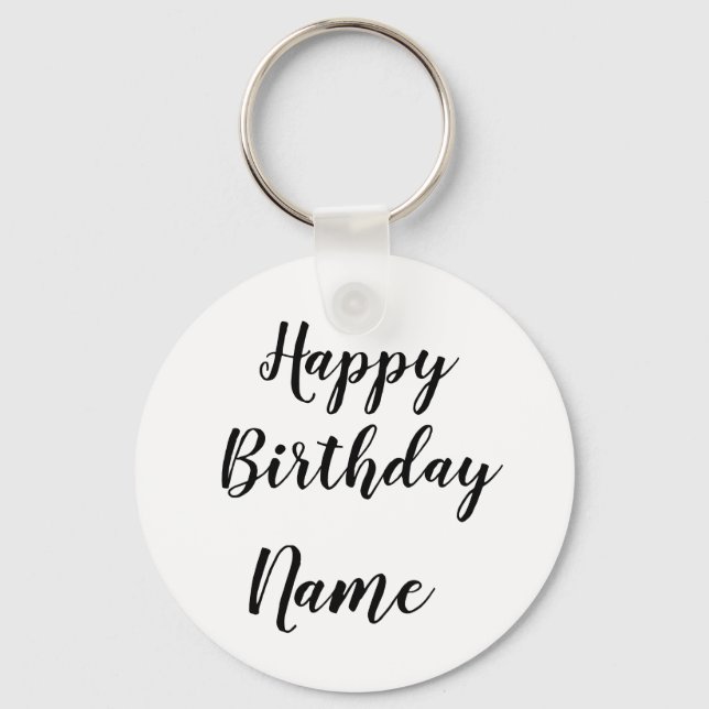 simple minimal happy birthday add your name card key ring (Front)