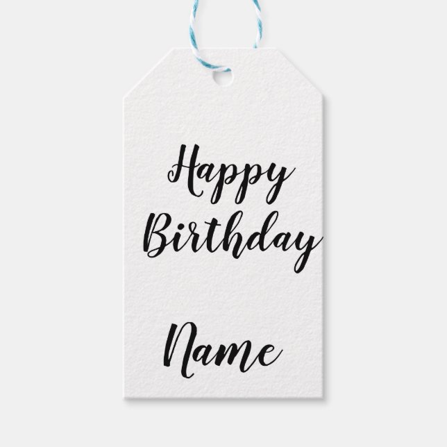 simple minimal happy birthday add your name  gift tags (Front)