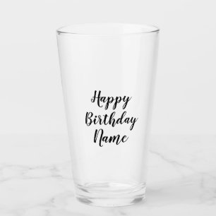 simple minimal happy birthday add your name glass