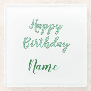 simple minimal happy birthday add your name glass coaster