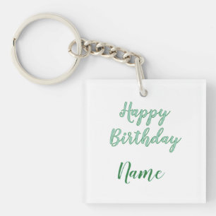 simple minimal happy birthday add your name  key ring