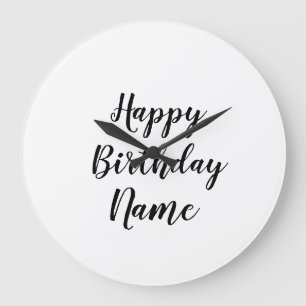 simple minimal happy birthday add your name large clock