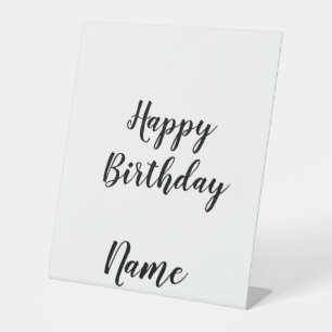 simple minimal happy birthday add your name pedestal sign
