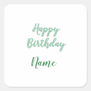 simple minimal happy birthday add your name square sticker