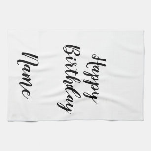simple minimal happy birthday add your name tea towel