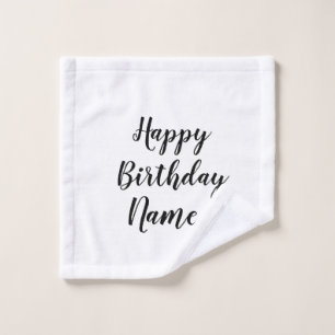 simple minimal happy birthday add your name wash cloth