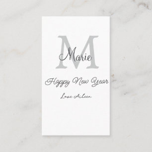 simple minimal happy new year monogram gray name  business card