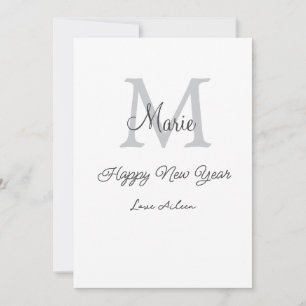 simple minimal happy new year monogram gray name  holiday card