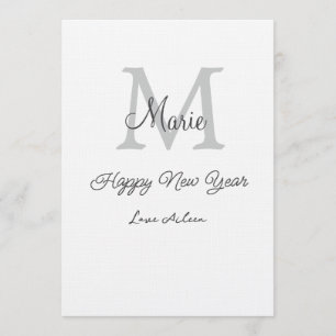 simple minimal happy new year monogram gray name invitation