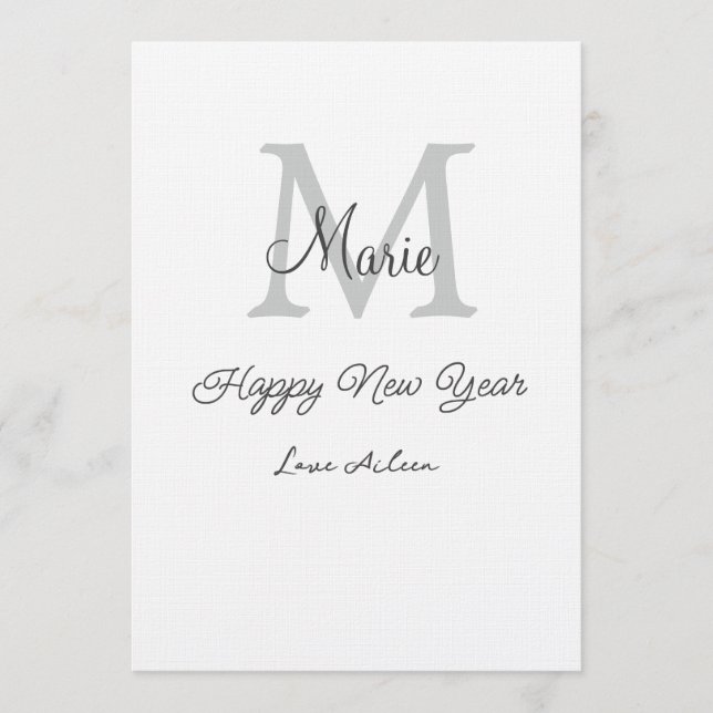 simple minimal happy new year monogram gray name  invitation (Front)