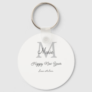 simple minimal happy new year monogram gray name key ring