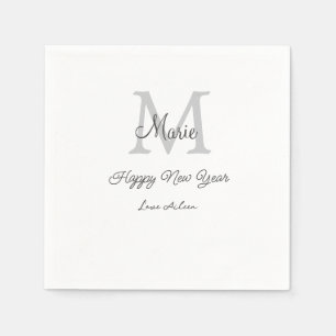 simple minimal happy new year monogram gray name napkin