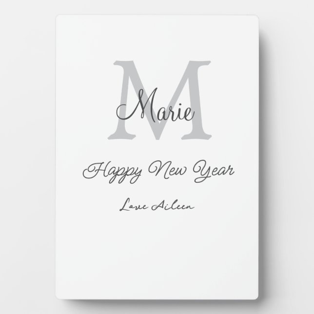 simple minimal happy new year monogram gray name  plaque (Front)