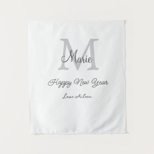 simple minimal happy new year monogram gray name  tapestry