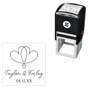   Simple Minimal Heart Modern Custom Names Wedding Self-inking Stamp