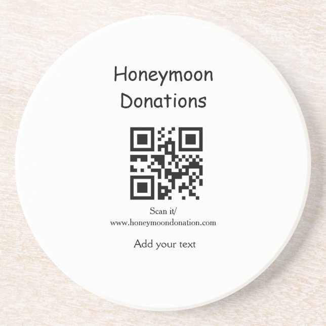 Simple minimal honeymoon donations wedding q r cod coaster (Front)