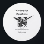 Simple minimal honeymoon donations wedding q r cod large clock<br><div class="desc">Designed for your wedding</div>