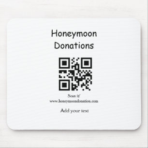 Simple minimal honeymoon donations wedding q r cod mouse mat
