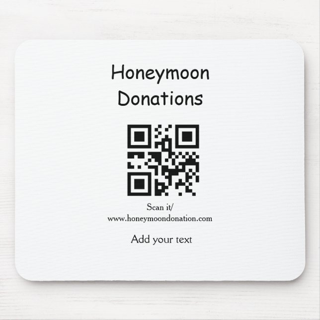 Simple minimal honeymoon donations wedding q r cod mouse mat (Front)
