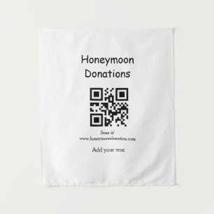 Simple minimal honeymoon donations wedding q r cod tapestry
