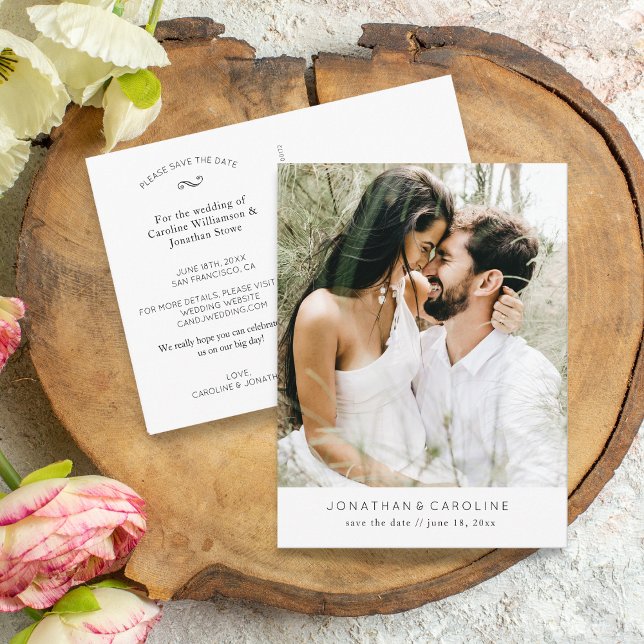 Simple Minimal Large Photo Wedding Save the Date Postcard (Creator Uploaded)