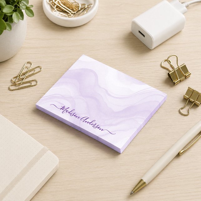 Simple Minimal Lavender Watercolor Personalised Post-it Notes (Creator Uploaded)