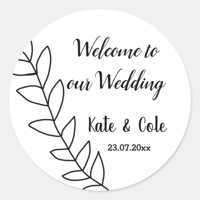 simple minimal leaf floral wedding sticker (Front)