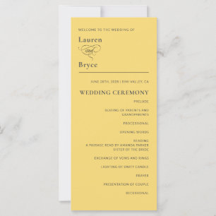 Simple Minimal Lemon Drop Yellow Wedding Program