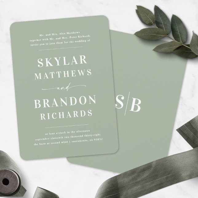 Simple Minimal Light Green Semi Formal Wedding Invitation (Creator Uploaded)