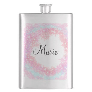 simple minimal light pink add your name girly text hip flask