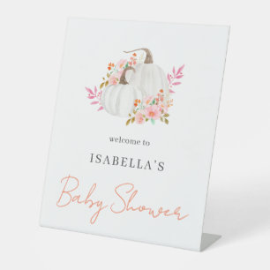Simple Minimal Little Pumpkin Baby Shower Welcome Pedestal Sign