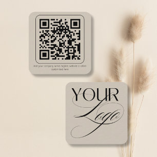 Simple Minimal Logo QR Code Custom Text Square Business Card