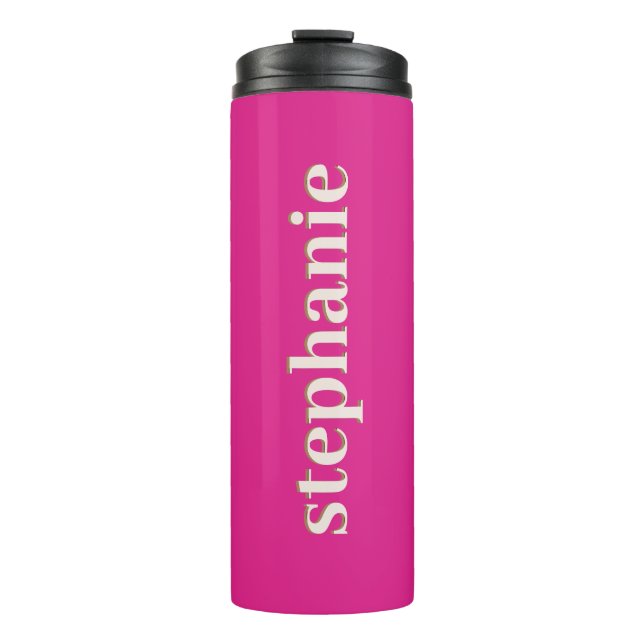 Simple Minimal Magenta Personalised Hot Pink Thermal Tumbler (Front)