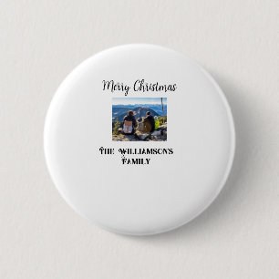 simple minimal merry Christmas add family name tex 6 Cm Round Badge
