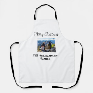 simple minimal merry Christmas add family name tex Apron