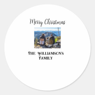 simple minimal merry Christmas add family name tex Classic Round Sticker