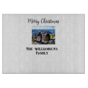 simple minimal merry Christmas add family name tex Cutting Board