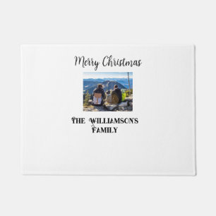 simple minimal merry Christmas add family name tex Doormat