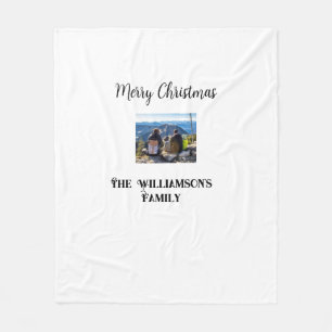simple minimal merry Christmas add family name tex Fleece Blanket