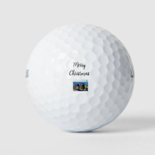 simple minimal merry Christmas add family name tex Golf Balls