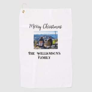 simple minimal merry Christmas add family name tex Golf Towel